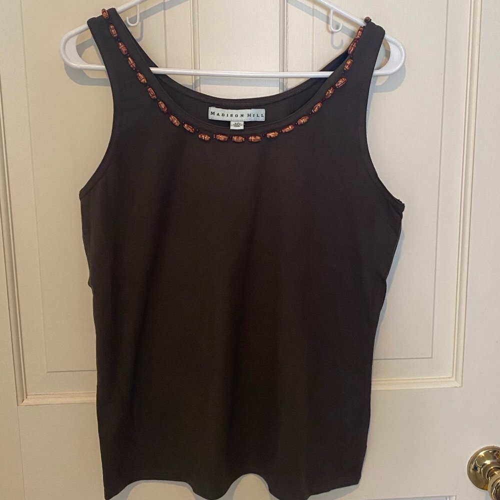 Madison Hill Espresso Brown Beaded Tank LARGE
